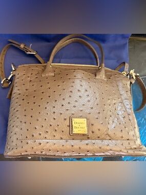 Dooney & Bourke Mushroom Ostrich-Embossed Satchel with Gold Plaque
